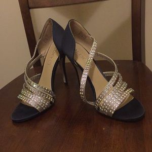 Aldo silver and blue 4 inch heels